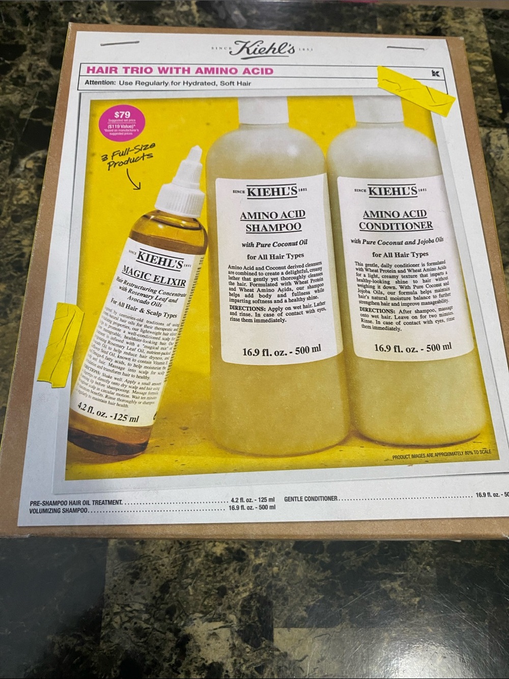 Kiehl's Amino Acid Hair Trio 3 Trio with Amino Acid Box Gift Set - NIB - New